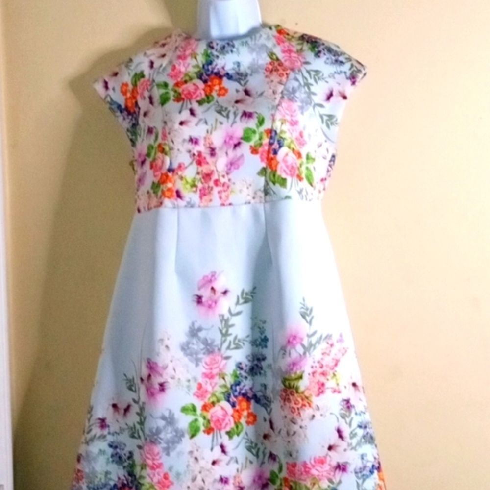 ASOS Floral Mini Dress in Light Blue with Pink & Green Accents